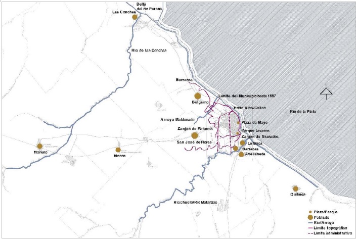 Plano de localización de barrios de la ciudad de Buenos  Aires y ciudades de su Área Metropolitana.