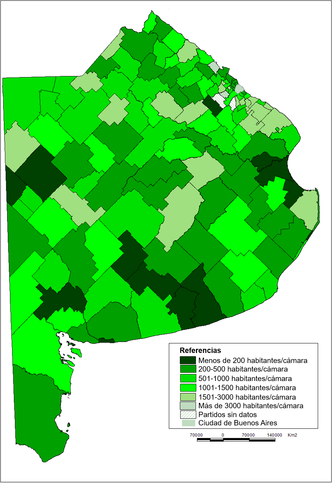 Número de habitantes por
cámara en los municipios de la Provincia de Buenos Aires.