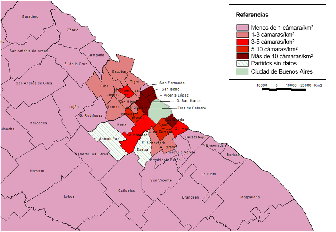 Número de habitantes por
cámara en los municipios del Gran Buenos Aires.