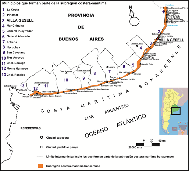 Localización de Villa Gesell en la Subregión  costera marítima bonaerense.