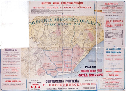 Plano
de la Ciudad de Buenos Aires: obsequio a los suscritores[sic] de
la Guía Kraft (aprox. 1889). Dimensiones 47 x 61 cm. sobre
pliego 70 x 94 cm; escala aproximada 1:30.000. https://catalogo.bn.gov.ar/F/?func=direct&doc_number=001301443&local_base=GENER).