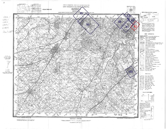 Fig. 5. Montaje de las  láminas Filcar sobre el plano base del IGM, sección Ezeiza.