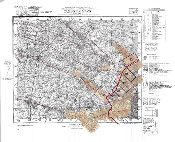 Fig. 8. Montaje  completo sobre plano del IGM, sección Campo de Mayo.