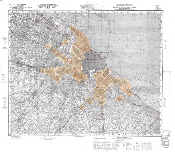 Fig. 13. Restitución  completa de las láminas que componen la guía Filcar sobre el plano base del IGM.