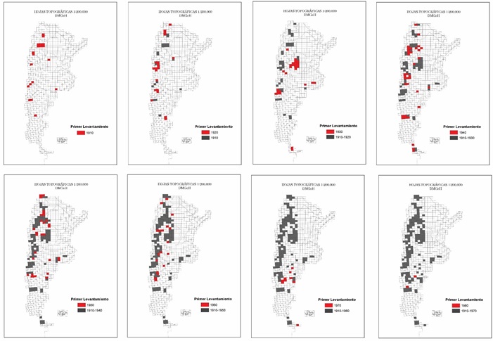 Esquema de hojas
topográficas de la DMGeH levantadas por décadas