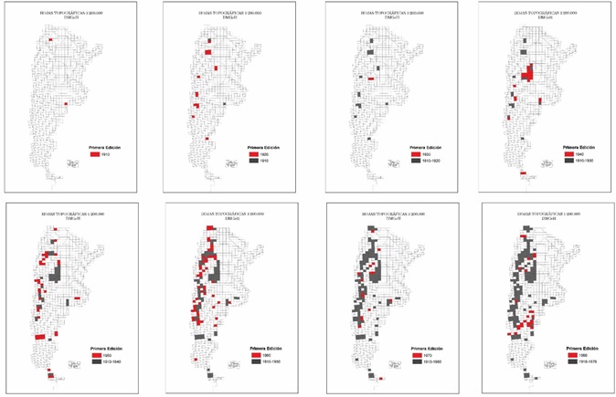  Esquema de hojas topográficas
de la DMGeH publicadas por décadas