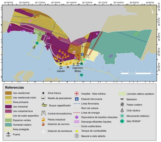 Mapa  de heterogeneidad de usos de suelo y actividades del subsistema Bahía  Blanca