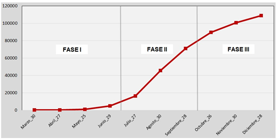 Evolución de casos confirmados de COVID-19. Período: marzo-diciembre de 2020