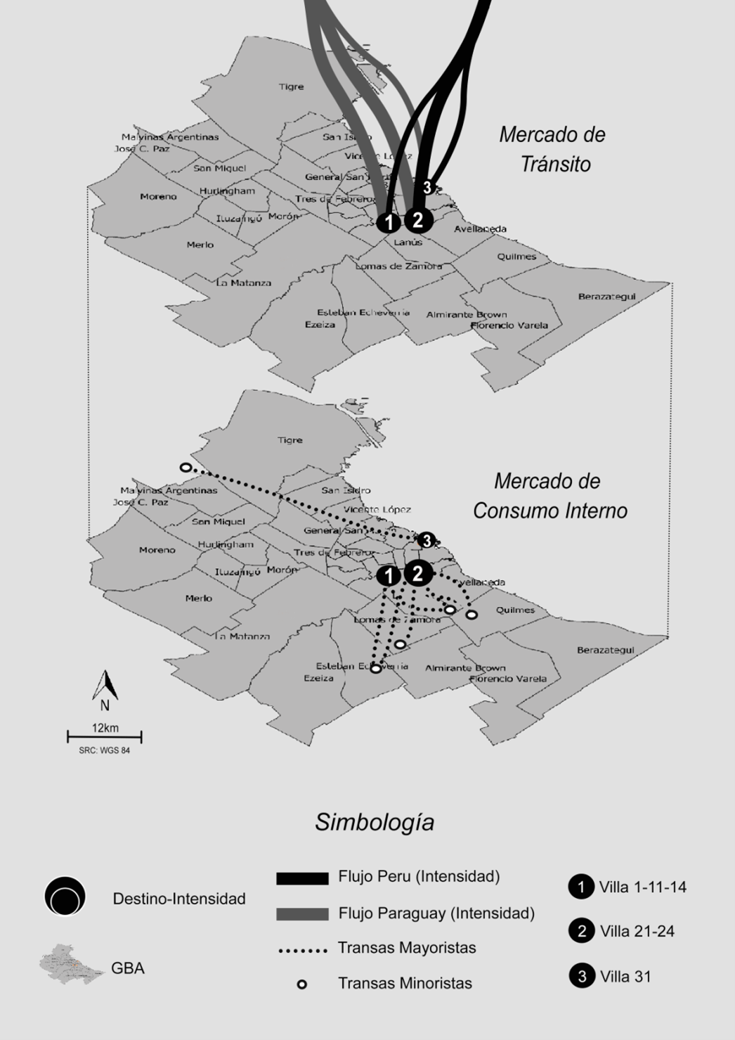 Mapa de la reconstrucción de las territorialidades del narcotráfico en el GBA
a partir del discurso de los adolescentes varones entrevistados