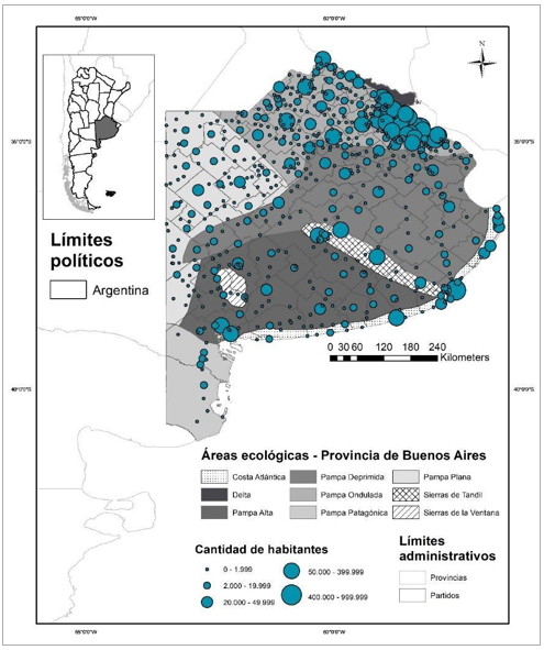 Provincia de Buenos Aires: áreas ecológicas y localidades